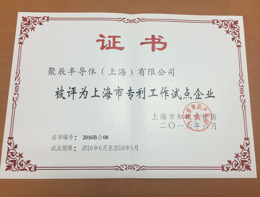  2016年众发国际获得上海市专利工作试点企业